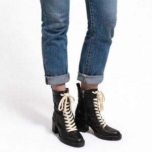 Marc Fisher Black Leather Lace-Up Combat Heeled Boots Size 8.5 offers accepted